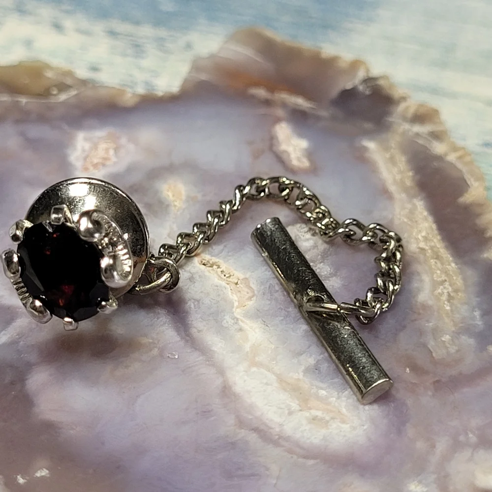 Elegant Silver and Dark red Tie Pin.